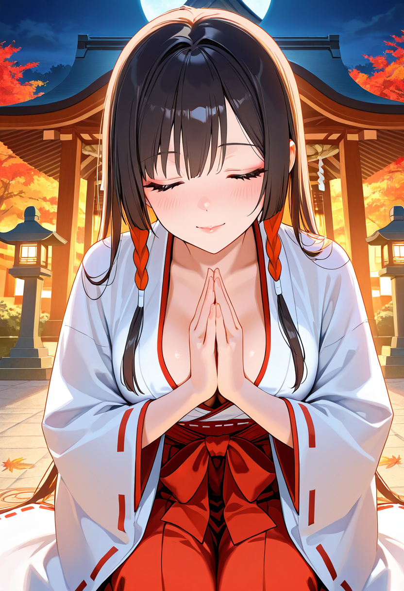 巫女・夜の神社